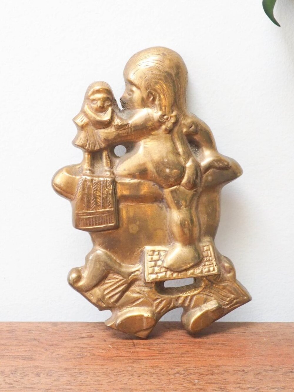 Brass Bathroom Wall Decor - Vintage Brass Boy with Frog in Bath